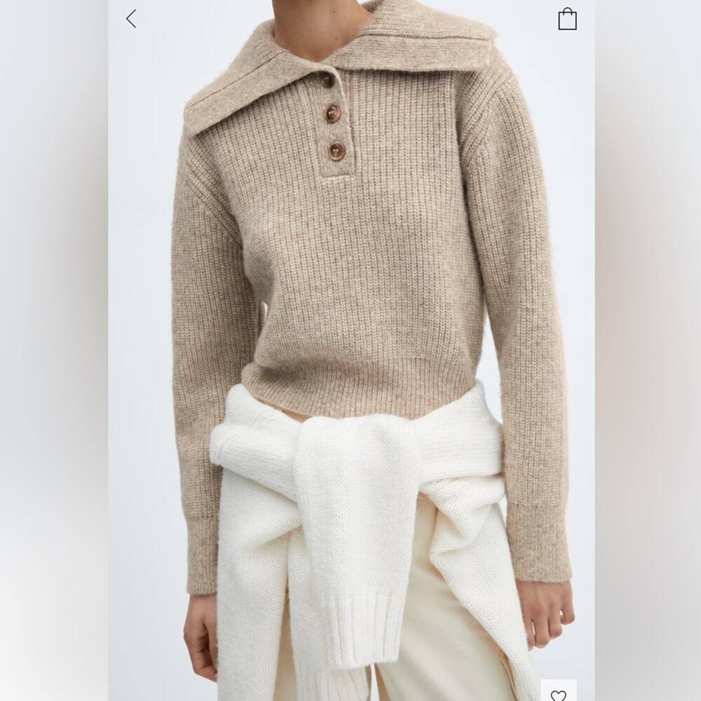 Mango CAMP-COLLAR KNIT SWEATER Sand XS - Picture 6 of 12